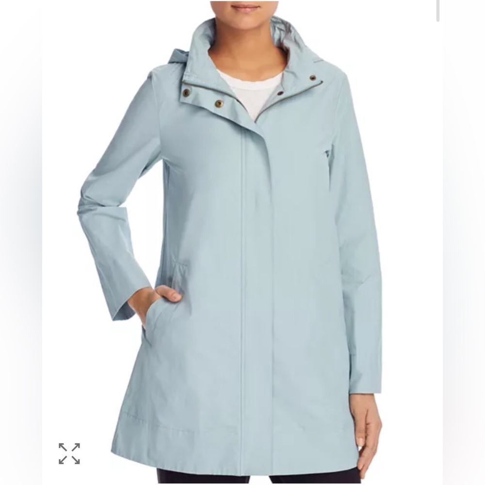 Eileen Fisher Hidden Hood Gray Rain Jacket Size Small